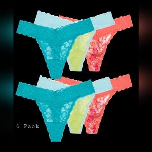 6pk No Boundaries Juniors Lace Thong Panty coral sunrise